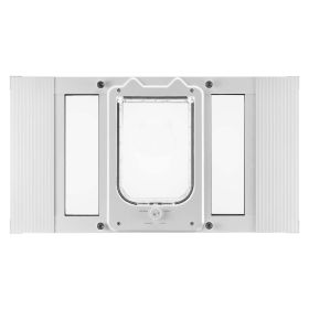 Cat Door for Window, Adjustable to Fit Window Width 23"-28", 4 Secure Lock Modes, Aluminum Frame and High-Transparency Glass, Magnetic Closure