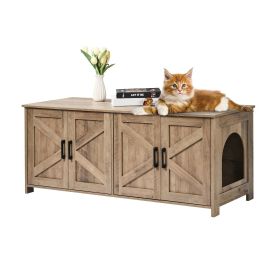 Cat Litter Box Enclosure for 2 Cats, Litter Box Furniture Hidden with Double Rooms, Wooden Cat Box Cabinet Fit Most of Litter Box