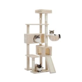 Cat Tree Tower, 65-inch Large Cat Tree, With Hammocks And Scratch Columns, A Comfortable And Fun Cat Jumping Platform Space (Option: Beige)