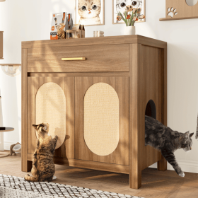 Cat Litter Box Enclosure, Hidden Cat Litter Box Furniture with Scratching Board Doors and Storage Drawer (title: default title)