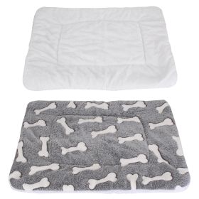 Dog Bed Mat Comfortable Flannel Dog Crate Pad Reversible Cushion Carpet Machine Washable Pet Bed Liner with Bone Patterns Dual-Side Usage for M/L (Color: Gray, size: medium)